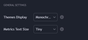General Settings panel inside Smart Ranges — Themes Display dropdown and Metrics Text Size selector