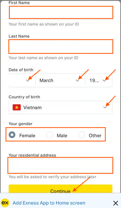 Residency / consent screen — choose All countries except USA